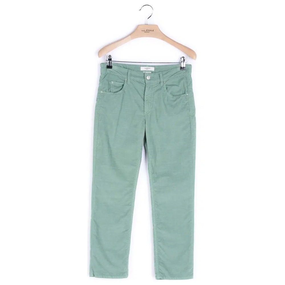 Isabel Marant Étoile High Rise Straight Leg Slim Green Corduroy Pants Size 38 FR